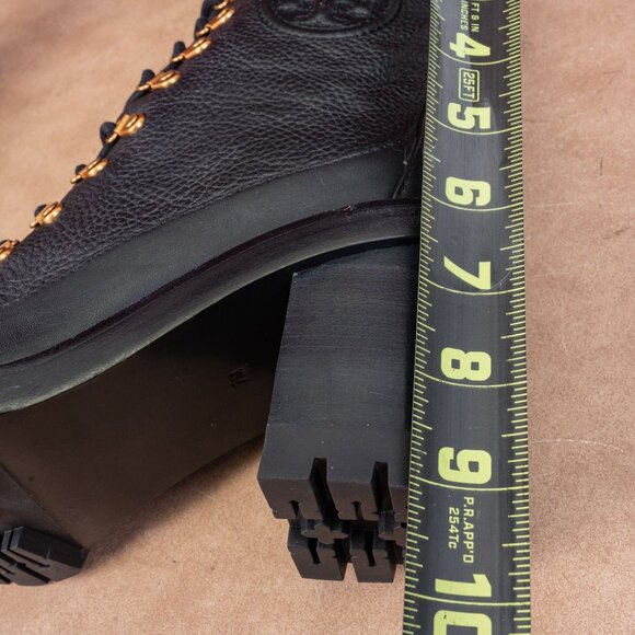 Tory Burch Women Black Leather Miller Lace up Dress Lug Sole Boots size 7 - Picture 6 of 9